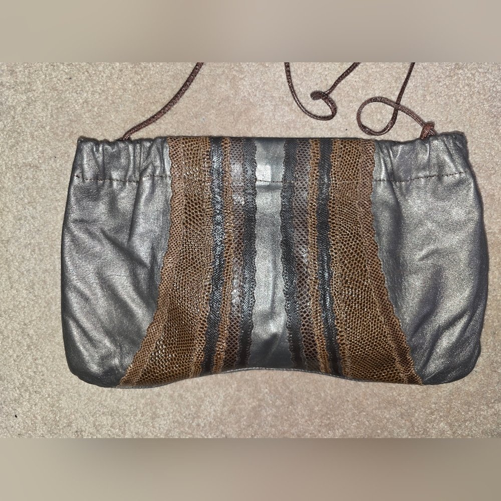 Carlos Falchi Vintage Women's Leather And Snake Clutch With Strap